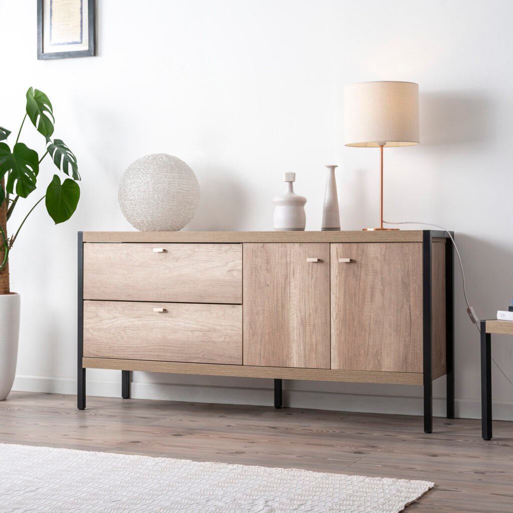 Madia bassa con ante e cassetti effetto rovere - Homora Design