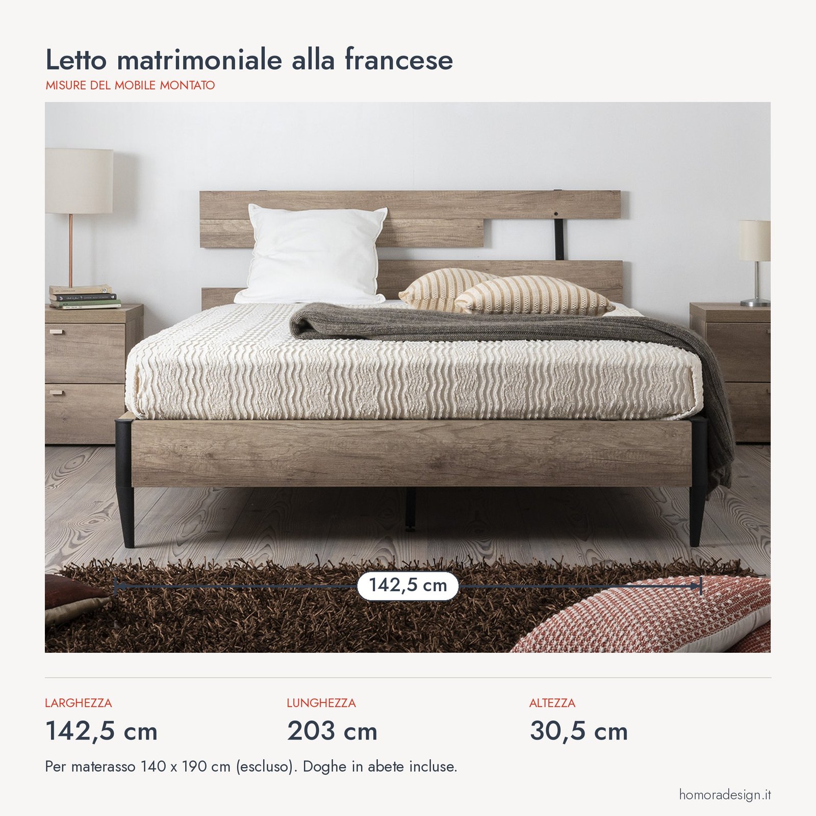 Letto matrimoniale alla francese Letto matrimoniale alla francese Homora Design: misure in cm