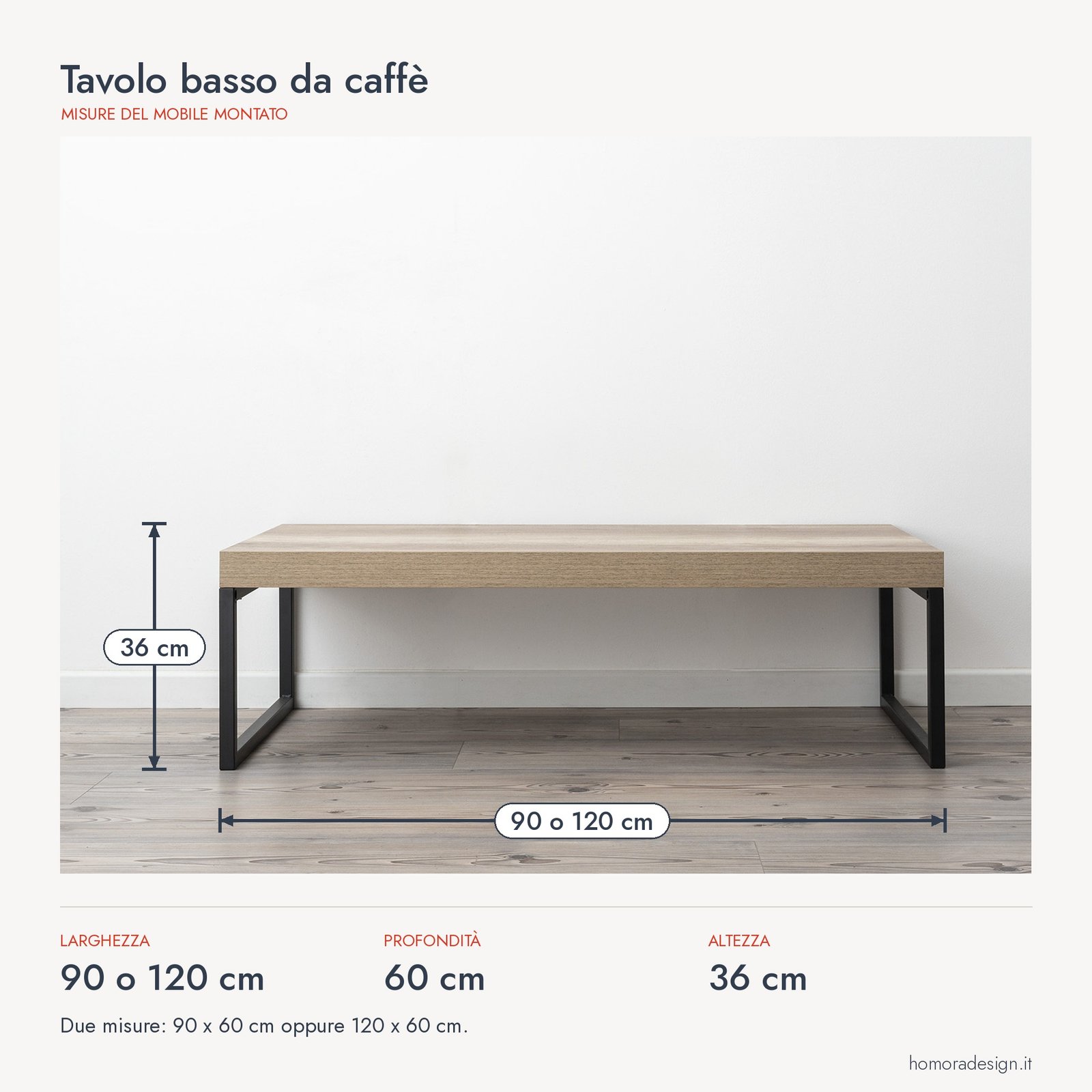 Tavolo basso da caffè Tavolo basso da caffè Homora Design: misure in cm